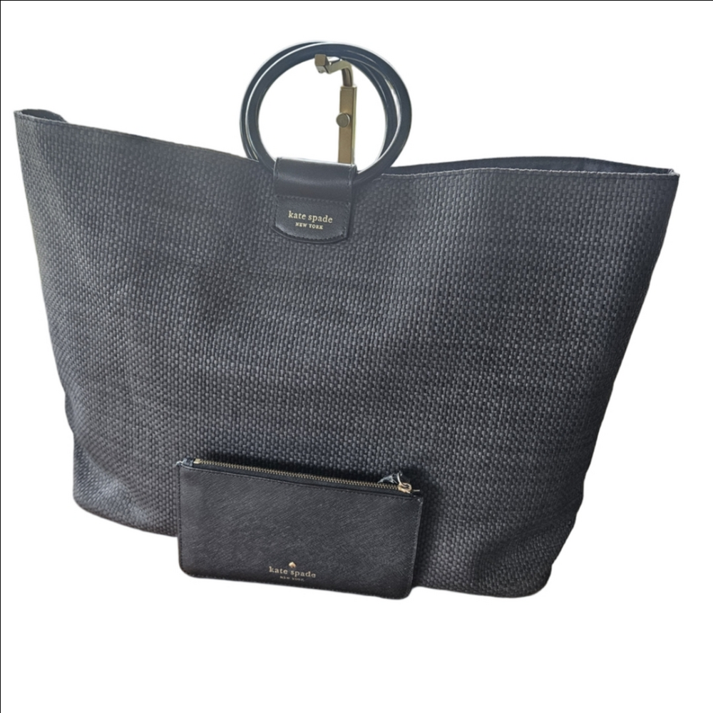 Kate Spade Black Textured Tote with Pouch